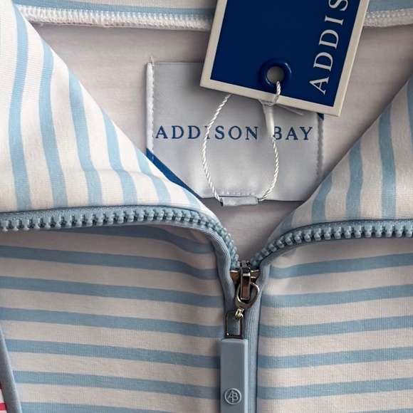 Addison Bay Polished Double Knit Alley Quarter Zip Sweater Nwt Guava Stripe - Picture 4 of 4